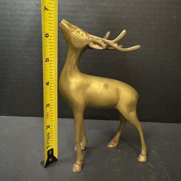 Vintage Brass Deer Figurine Buck 6.5 Inches Unbranded Heavy Rudolf Winter Decor - Picture 11 of 11